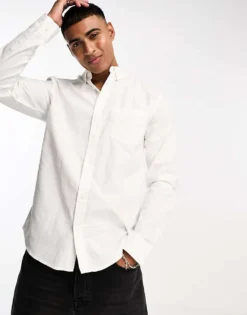 ONLY & SONS Slim Fit Button Down Oxford Shirt In White For Men -Modern Clothing Shop 204957623 1 white 1