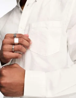 ONLY & SONS Slim Fit Button Down Oxford Shirt In White For Men -Modern Clothing Shop 204957623 3