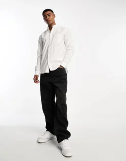 ONLY & SONS Slim Fit Button Down Oxford Shirt In White For Men -Modern Clothing Shop 204957623 4