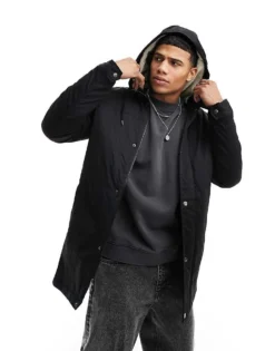 ONLY & SONS Parka With Borg Lined Hood In Black For Men