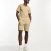 Only & Sons Ribbed Polo & Short Co-ord In Beige