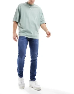 ONLY & SONS Warp Skinny Fit Jeans In Mid Wash For Men Mid Blue Denim -Modern Clothing Shop 205161869 5