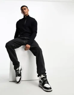 ONLY & SONS Ribbed Half Zip Jumper In Navy For Men Dark Navy -Modern Clothing Shop 205161917 3