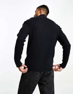 ONLY & SONS Ribbed Half Zip Jumper In Navy For Men Dark Navy -Modern Clothing Shop 205161917 4