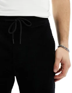 ONLY & SONS Loose Fit Cord Trouser With Elasticated Waist In Black For Men -Modern Clothing Shop 205209849 5