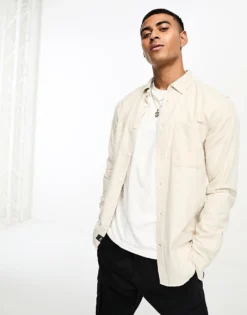 Only & Sons Flannel Shirt In Ecru For Men Silver Lining