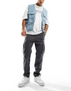 ONLY & SONS Loose Fit Cargo Trouser In Grey For Men Grey Pinstripe