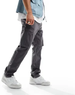 ONLY & SONS Loose Fit Cargo Trouser In Grey For Men Grey Pinstripe -Modern Clothing Shop 205360419 3