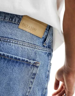 ONLY & SONS Edge Straight Fit Jeans In Mid Blue Wash For Men Medium Blue Denim -Modern Clothing Shop 205625562 4