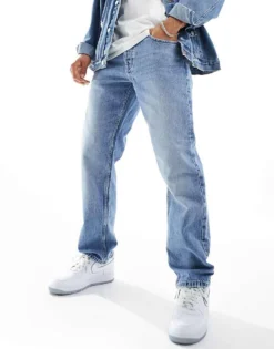 ONLY & SONS Edge Straight Fit Jeans In Mid Blue Wash For Men Medium Blue Denim -Modern Clothing Shop 205625562 5