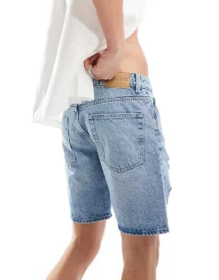 ONLY & SONS Loose Fit Denim Short With Abrasions In Light Wash Blue For Men Light Blue Denim -Modern Clothing Shop 205789245 3