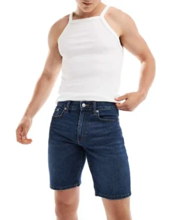 ONLY & SONS Regular Fit Denim Short In Mid Blue Denim For Men Dark Blue Denim