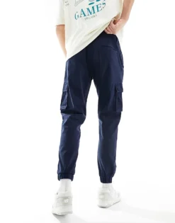 ONLY & SONS Tapered Fit Cargo Trousers With Cuffed Bottom In Navy For Men Dark Blue -Modern Clothing Shop 205789812 3
