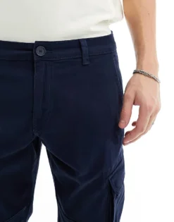 ONLY & SONS Tapered Fit Cargo Trousers With Cuffed Bottom In Navy For Men Dark Blue -Modern Clothing Shop 205789812 4