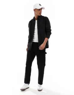 ONLY & SONS Button Through Denim Shirt In Black For Men Washed Black -Modern Clothing Shop 205789938 4