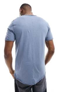 ONLY & SONS Raw Edge Longline Curve Hem T-shirt In Blue For Men Flint Stone -Modern Clothing Shop 205815844 4