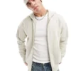 ONLY & SONS Heavyweight Zip Through Hoodie In Stone For Men Silver Lining