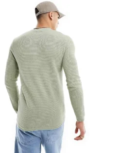 ONLY & SONS Crew Neck Textured Knit Jumper In Sage Green For Men Sea Grass -Modern Clothing Shop 205815958 4