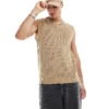 ONLY & SONS V Neck Open Knit Vest In Beige For Men Chinchilla