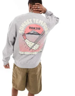 ONLY & SONS Oversized Sweat With Tempura Back Print In Light Grey For Men Light Grey Melange