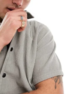ONLY & SONS Resort Cord Shirt In Grey For Men Limestone -Modern Clothing Shop 205927535 3