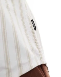 ONLY & SONS Short Sleeve Oxford Shirt In White With Beige Stripe For Men Chinchilla -Modern Clothing Shop 205953596 3