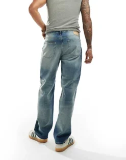 ONLY & SONS Fade Loose Fit Jeans In Bleached Mid Wash Blue For Men Bleached Denim -Modern Clothing Shop 205953723 3