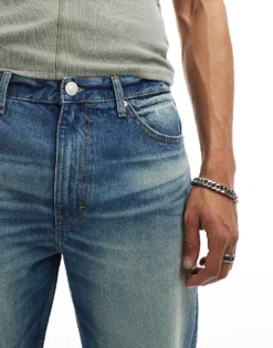 ONLY & SONS Fade Loose Fit Jeans In Bleached Mid Wash Blue For Men Bleached Denim -Modern Clothing Shop 205953723 4