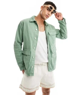 ONLY & SONS Denim Utility Jacket In Sage For Men Absinthe Green