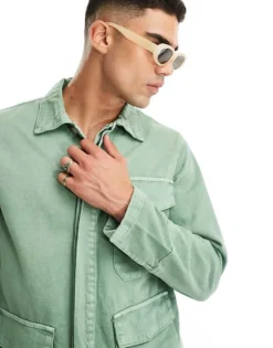 ONLY & SONS Denim Utility Jacket In Sage For Men Absinthe Green -Modern Clothing Shop 205953840 3