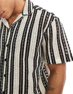 ONLY & SONS Crochet Shirt In Beige With Black Stripe For Men Cloud Dancer Black -Modern Clothing Shop 205978077 4