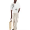 ONLY & SONS Revere Collar Shirt With Palm Print In Off White For Men Cloud Dancer