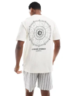 ONLY & SONS Relaxed Fit T-shirt With Cosmic Energy Print In Cream For Men Unbleeched Cotton