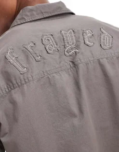 ONLY & SONS Long Sleeve Shirt With Frayed Detail In Charcoal For Men Dark Gull Grey -Modern Clothing Shop 205999708 3