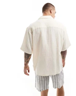 ONLY & SONS Revere Collar Cheesecloth Shirt In Cream For Men Antique White -Modern Clothing Shop 206000365 4