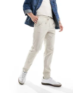 ONLY & SONS Pull On Tapered Fit Trouser In Beige For Men Silver Lining -Modern Clothing Shop 206000384 1 silverlining 1