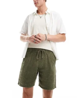 ONLY & SONS Pull On Textured Short In Washed Khaki For Men Olive Night