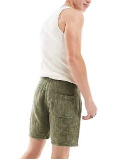 ONLY & SONS Pull On Textured Short In Washed Khaki For Men Olive Night -Modern Clothing Shop 206000427 4