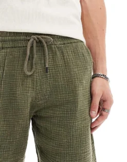 ONLY & SONS Pull On Textured Short In Washed Khaki For Men Olive Night -Modern Clothing Shop 206000427 5