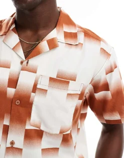 ONLY & SONS Revere Collar Shirt With Ombre Print In Beige For Men Mocha Bisque -Modern Clothing Shop 206000505 3