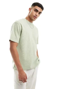ONLY & SONS Waffle Knit T-shirt In Sage Green For Men Swamp