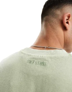 ONLY & SONS Waffle Knit T-shirt In Sage Green For Men Swamp -Modern Clothing Shop 206000554 3