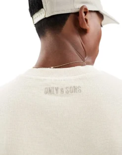 ONLY & SONS Waffle Knit T-shirt In Cream For Men Antique White -Modern Clothing Shop 206000580 4