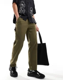 ONLY & SONS Pull On Straight Fit Worker Trouser In Khaki For Men Olive Night