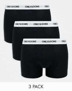 ONLY & SONS 3 Pack Trunks In Black With White Logo Waistband For Men Black Black Waist -Modern Clothing Shop 206023066 1 blackblackwaist 1