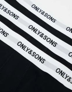 ONLY & SONS 3 Pack Trunks In Black With White Logo Waistband For Men Black Black Waist -Modern Clothing Shop 206023066 3