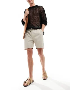 ONLY & SONS Pull On Twill Short In Stone For Men Silver Lining -Modern Clothing Shop 206051325 3
