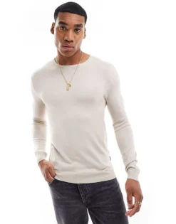 ONLY & SONS Crew Neck Jumper In Beige For Men Silver Lining