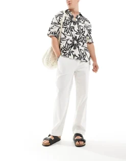 ONLY & SONS Loose Fit Linen Mix Trouser In White For Men Bright White -Modern Clothing Shop 206130116 3