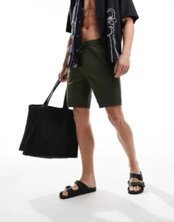 ONLY & SONS Linen Mix Elasticated Waist Shorts In Khaki For Men Olive Night -Modern Clothing Shop 206130167 4